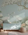 Papier peint Les aigrettes du cerisier - Bleu
