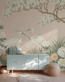 Papier peint Les aigrettes du cerisier - Rose