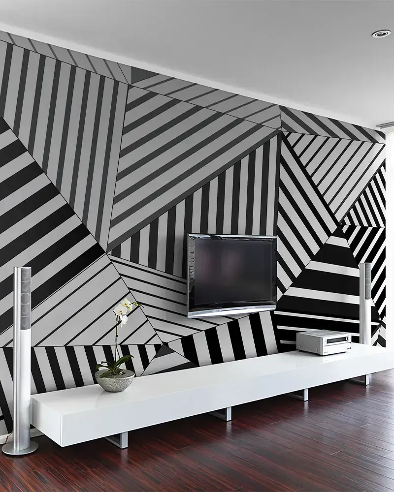 Papier-peint design géométrique Triangles noir et blanc