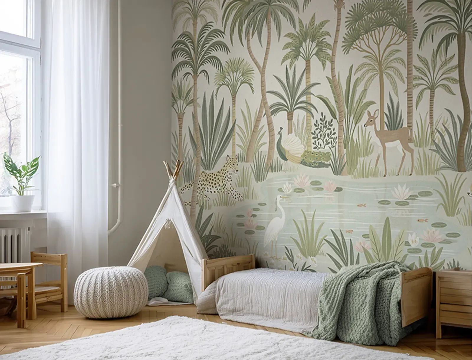 ambiance chambre papier peint oasis pastel